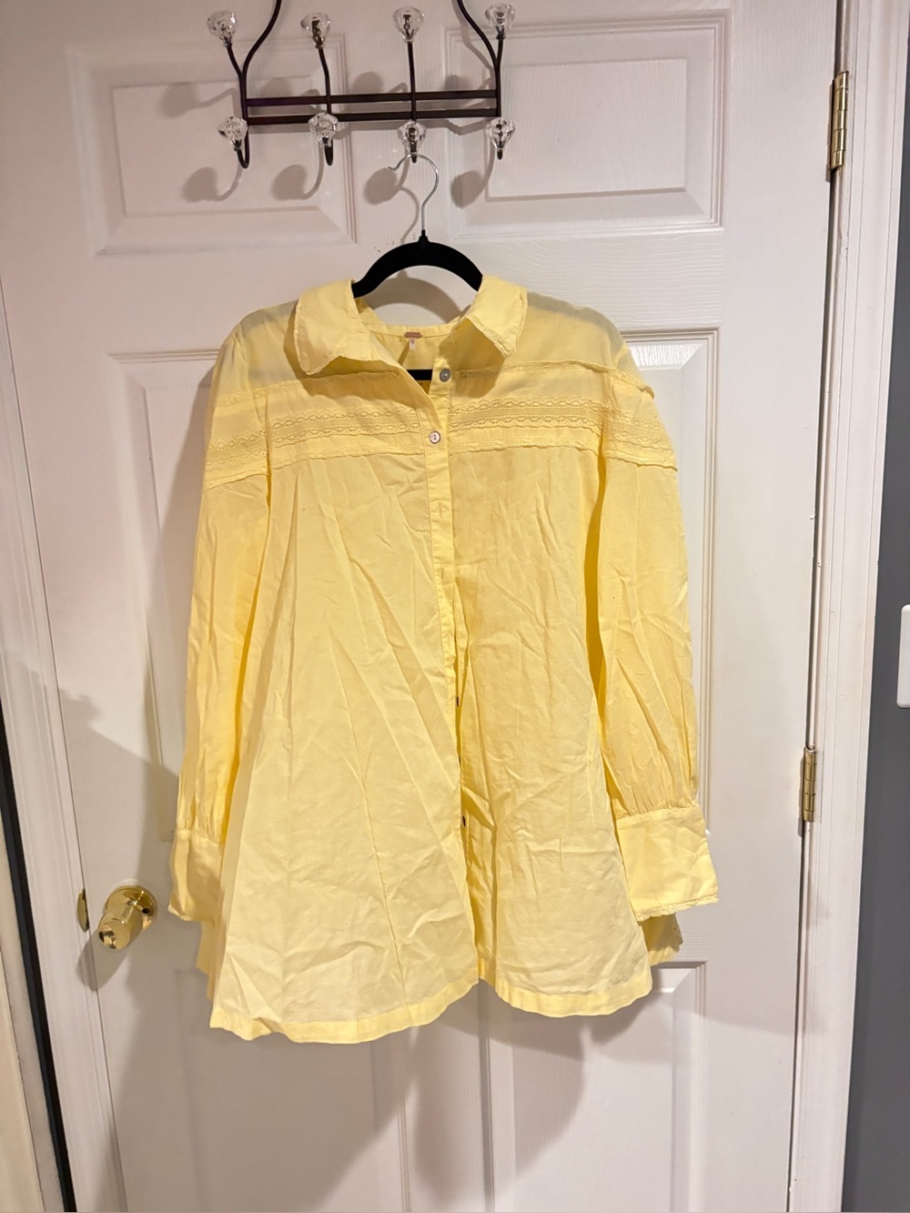 Free People Sunny Yellow Lace-Trim Button Down Shirt